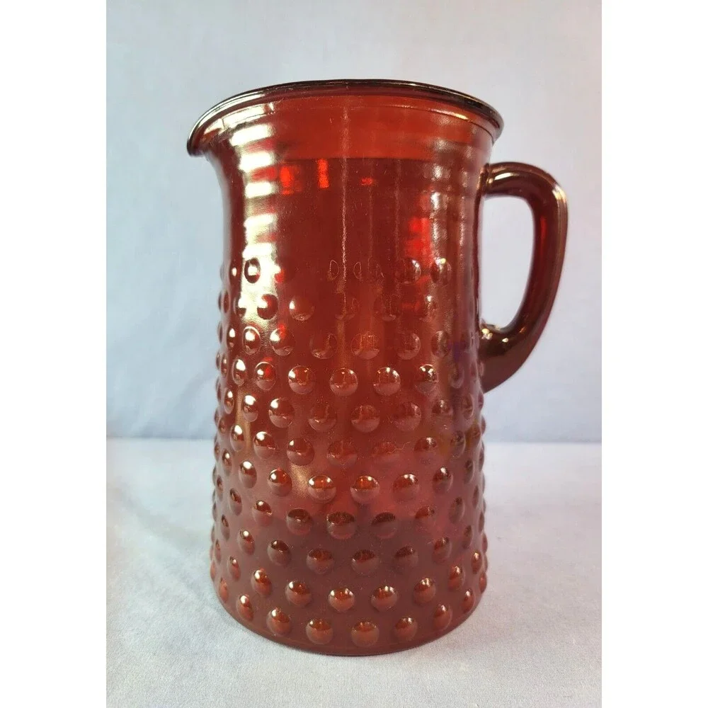 Hobnail Carafe ANCHOR HOCKING Cranberry Pitcher Ruby Red  8''T 60 oz
